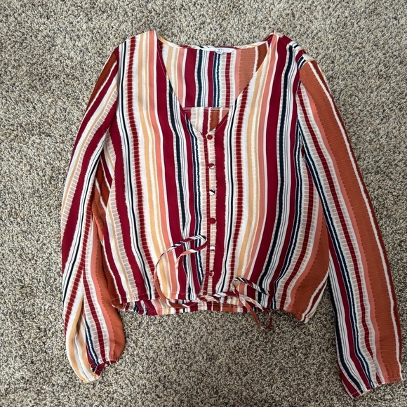 BB Dakota Tops - BB Dakota Multicolored Tie Front Blouse